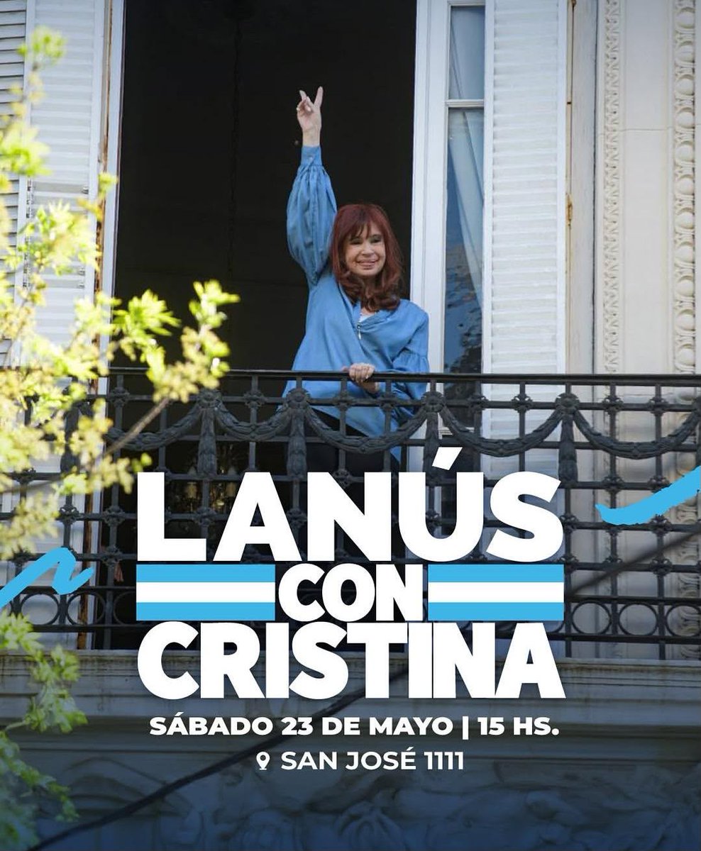 EdgardoDepetri's tweet photo. Este sábado 23 de mayo vamos a San José 1111 a bancar a Cristina. Lo hacemos en la antesala del Día de la Patria porque sabemos que con proscripción no hay patria ni democracia. #CristinaLibre https://t.co/xj9uePyhJk