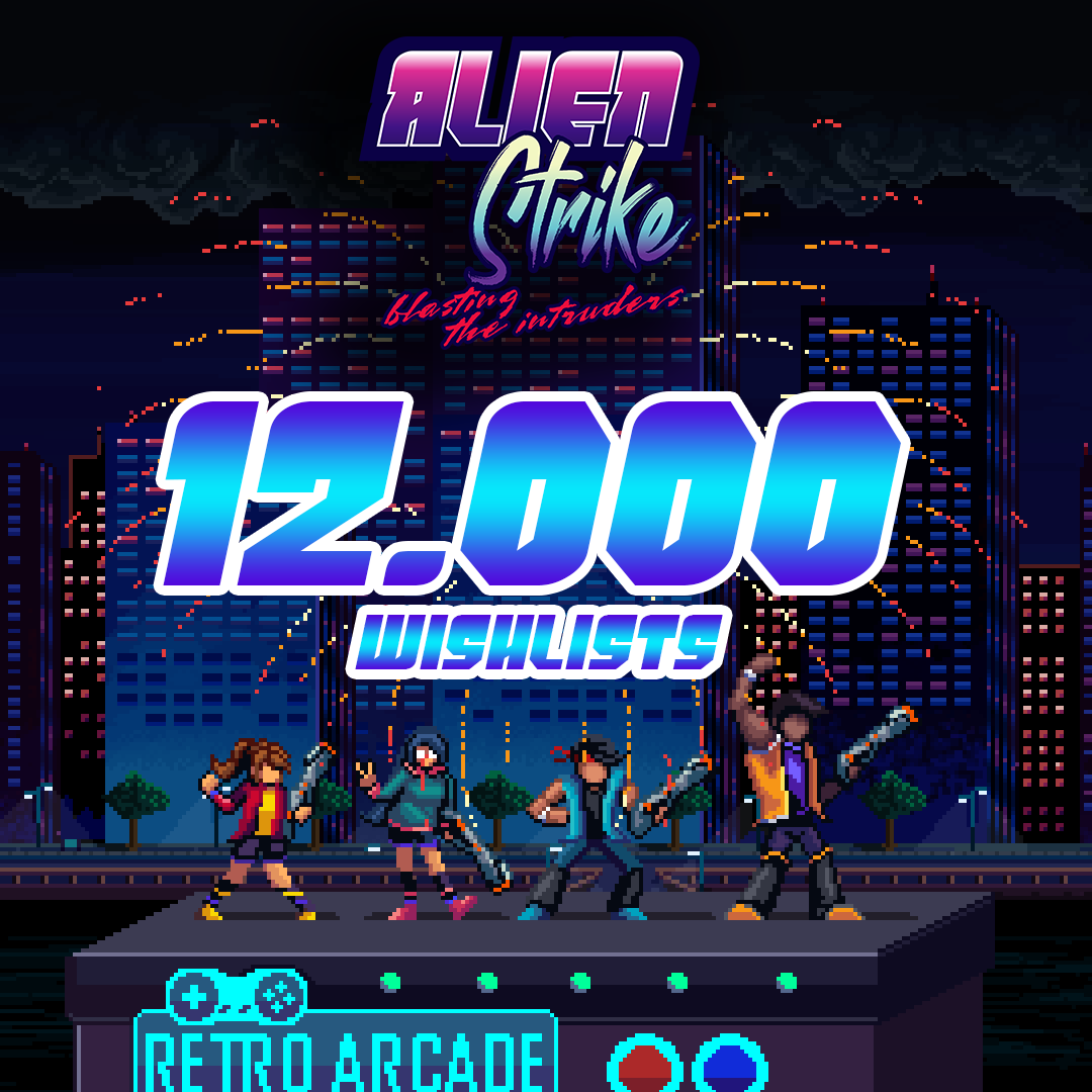 ComboGameStudio's tweet photo. Uau! 12K de wishlists ! Alien Strike está entre nós! Agradecemos imensamente o  lançamento, estamos constantemente olhando os feedbacks, e muito felizes por estarem se divertindo! 
Teremos mais novidades em breve! Fiquem ligados! Isso tudo graças a vocês, muito obrigado! https://t.co/kpsDMZKzTy