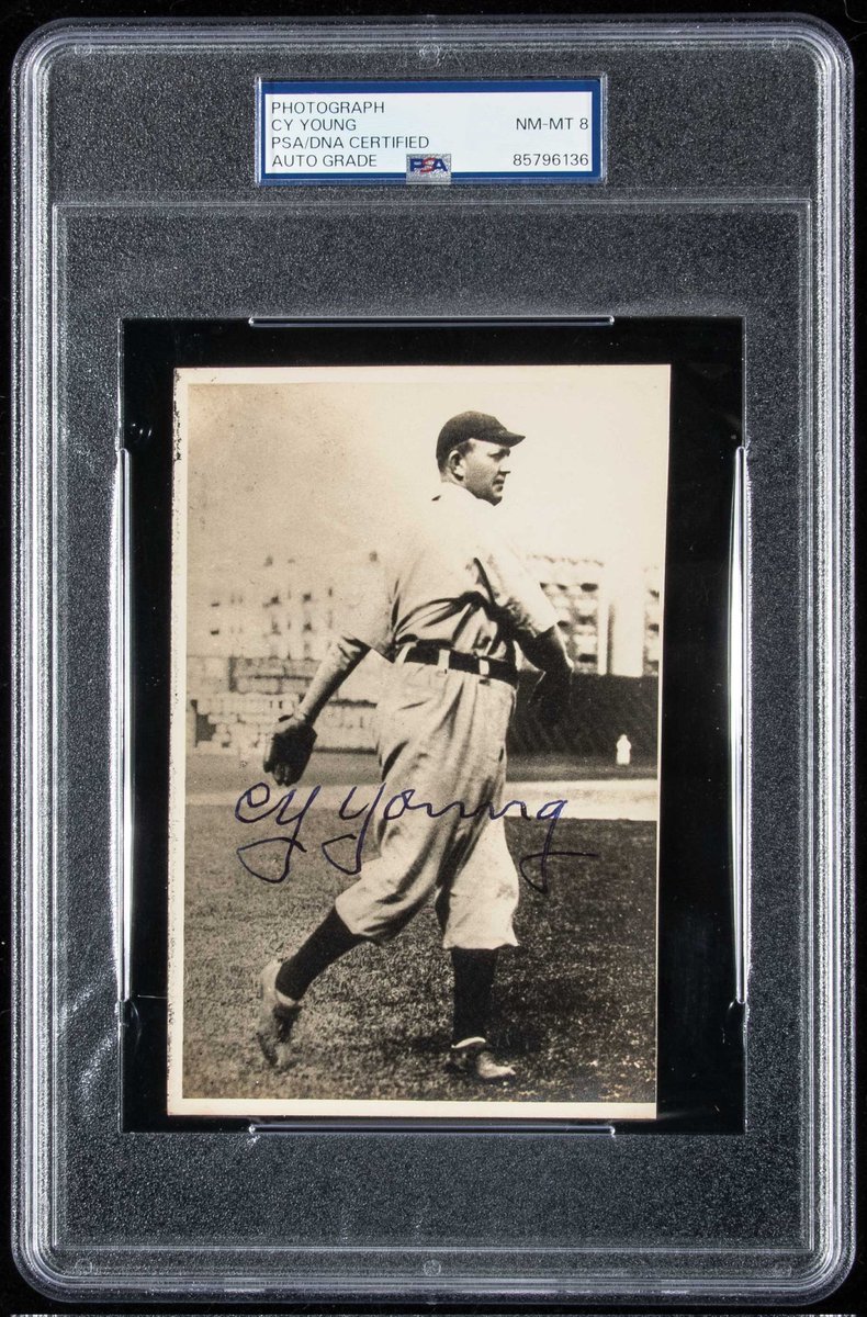 HuntAuctions's tweet photo. Award Worthy. Stunning Cy Young autographed photo by George Burke.  One of many gems within the Heber Persinger Collection and graded @PSAcard 8 NM-MT. Heavy bidding ending at $21,620. https://t.co/Fj2Hbx130K