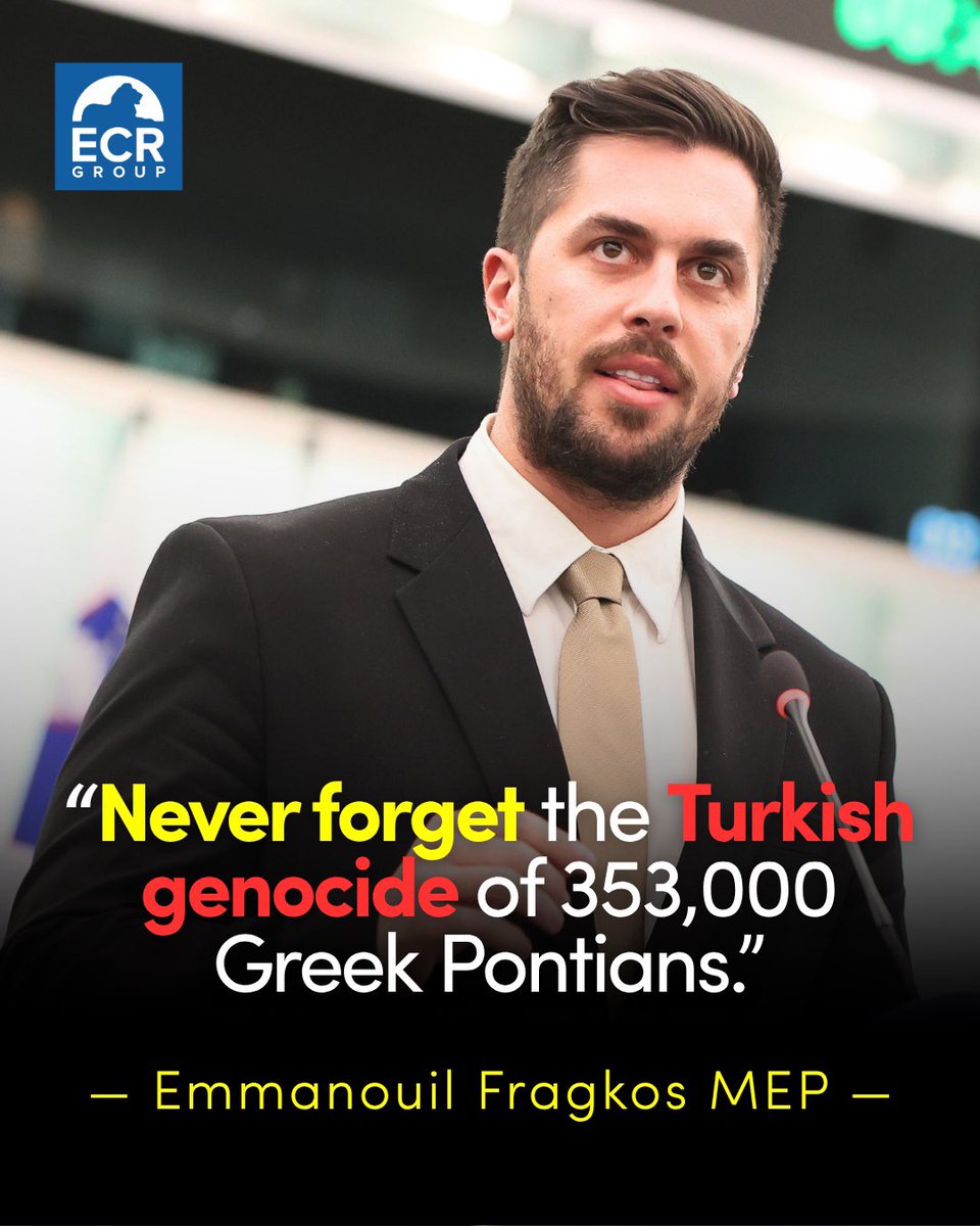 ecrgroup's tweet photo. "They were our grandparents. And they could have been yours."

Our member @e_fragkos pays his respects to the victims of the Pontic Greek Genocide.

Their memory deserves fuller European recognition. #EPlenary