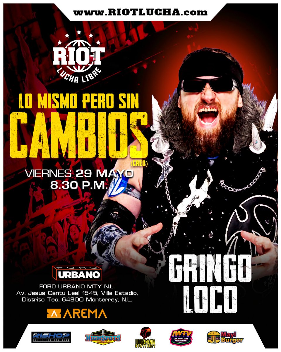 RiotLucha's tweet photo. 4 años nos tardamos en que se armara, pero por fin esta de vuelta

"The Base God" Gringo Loco, esta de regreso en Riot el próximo Viernes 29 de Mayo en "Lo Mismo pero sim cambios"

Boletos:
https://t.co/Y6FV7ZKiFf https://t.co/Qk8ilXnJSz