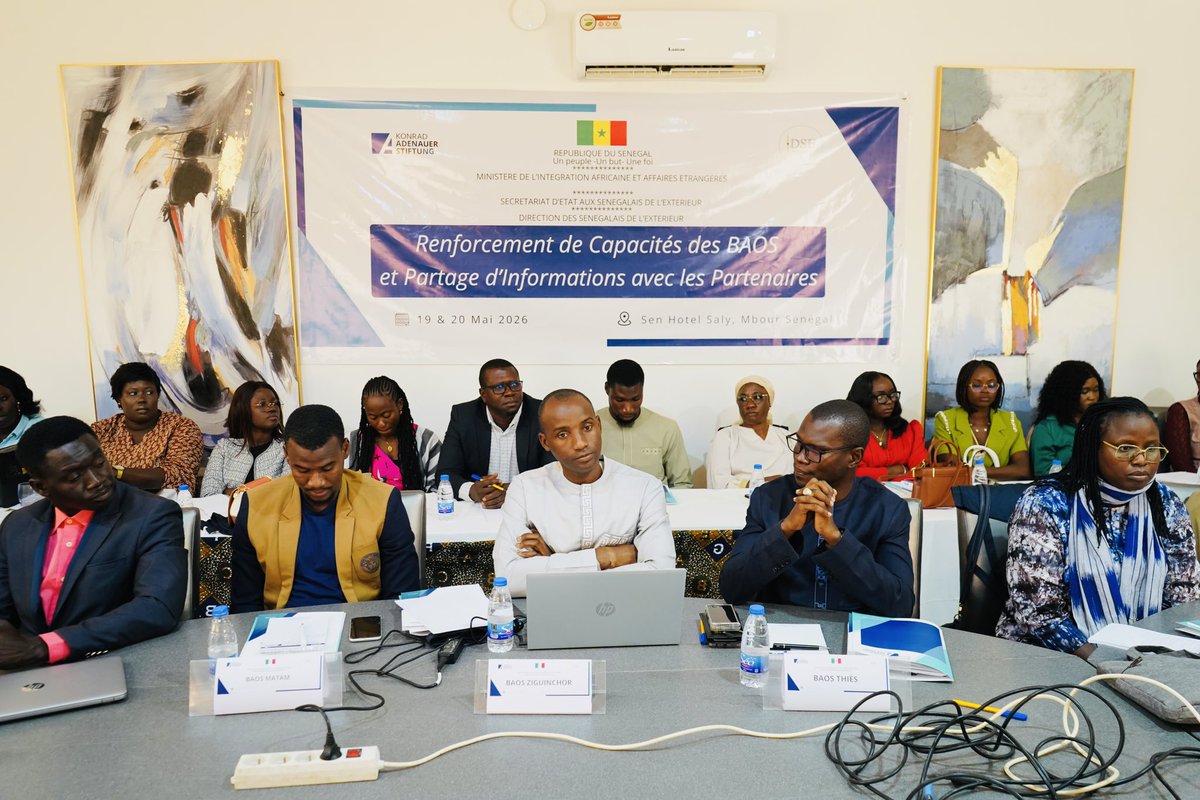 amadoucherif75's tweet photo. J’ai présidé, ce mardi 19 mai 2026 à Saly, l'atelier de renforcement de capacités et de partage d'informations sur les projets et programmes du Département au profit des agents des Bureaux d'Accueil, d'Orientation et de Suivi (BAOS).
 
Organisée par la Direction des Sénégalais de l’Extérieur (DSE), en partenariat avec la Fondation Konrad Adenauer, cette activité m’a permis de féliciter la DSE et les BAOS pour le remarquable travail accompli dans le cadre de la prise en charge des migrants de retour, de la diaspora et des candidats à la migration régulière.

J’ai réitéré toute ma disponibilité à soutenir le développement et la pérennisation des BAOS, nos relais dans les terroirs.

#amadouchérifdiouf #senegal #migration