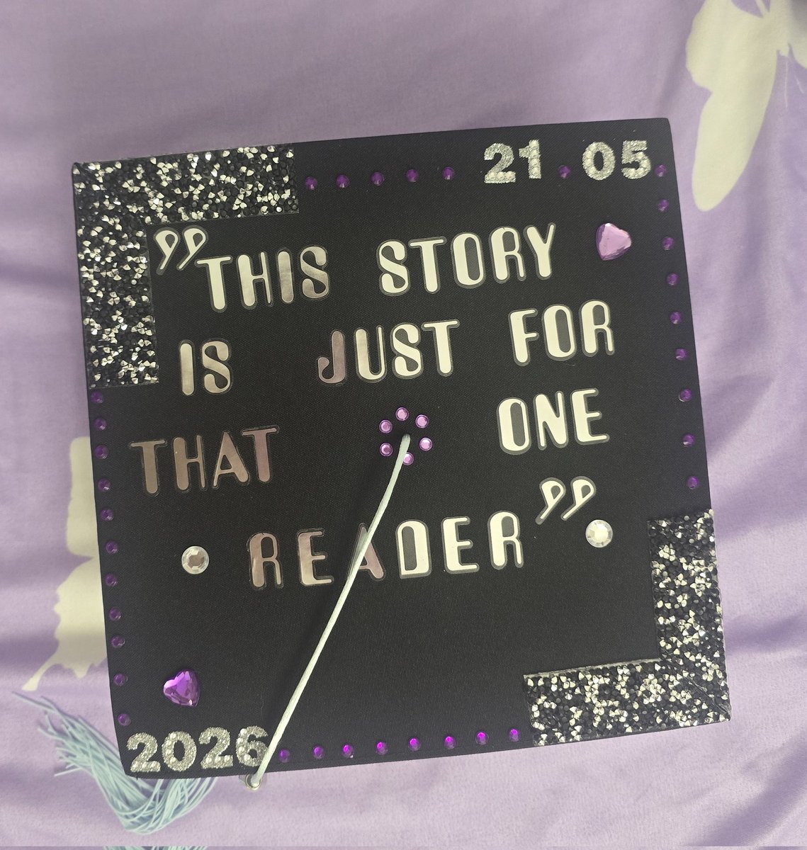 Magiceryka's tweet photo. ORV Graduation cap progress report: more or less done, need to use another glue for the purple rhinestones since they keep falling but all in all its done https://t.co/ELEcQMz5vd