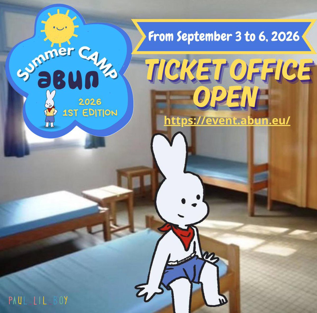 Abuneurope's tweet photo. 🐰 The sea is waiting for us… and we're waiting for you too

The ABDL Summer Camp by abun is here for its 1st edition! 🏕️🌊
📅 September 3 → 6, 2026
🎟️ Tickets open: https://t.co/7bzq31FiGi

Activities, nature, games &amp; kindness in a safe space 💛

⚠️ Spots are limited grab now https://t.co/eqSmVLtWZ0