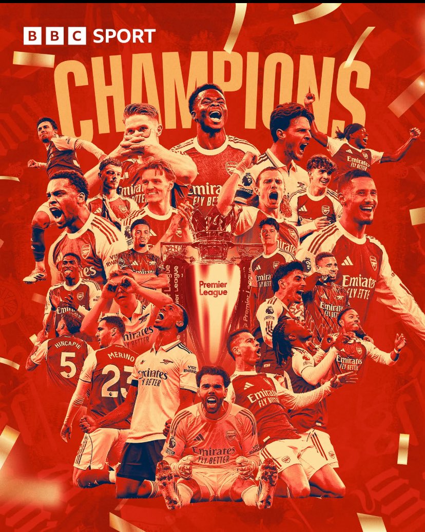 Dmediagirl's tweet photo. After 22 years:  ARSENAL ARE PREMIER LEAGUE CHAMPIONS 🏆

Congratulations #gunners, they can now drink water with cup 😁😏🎈 https://t.co/wZJEh5V542