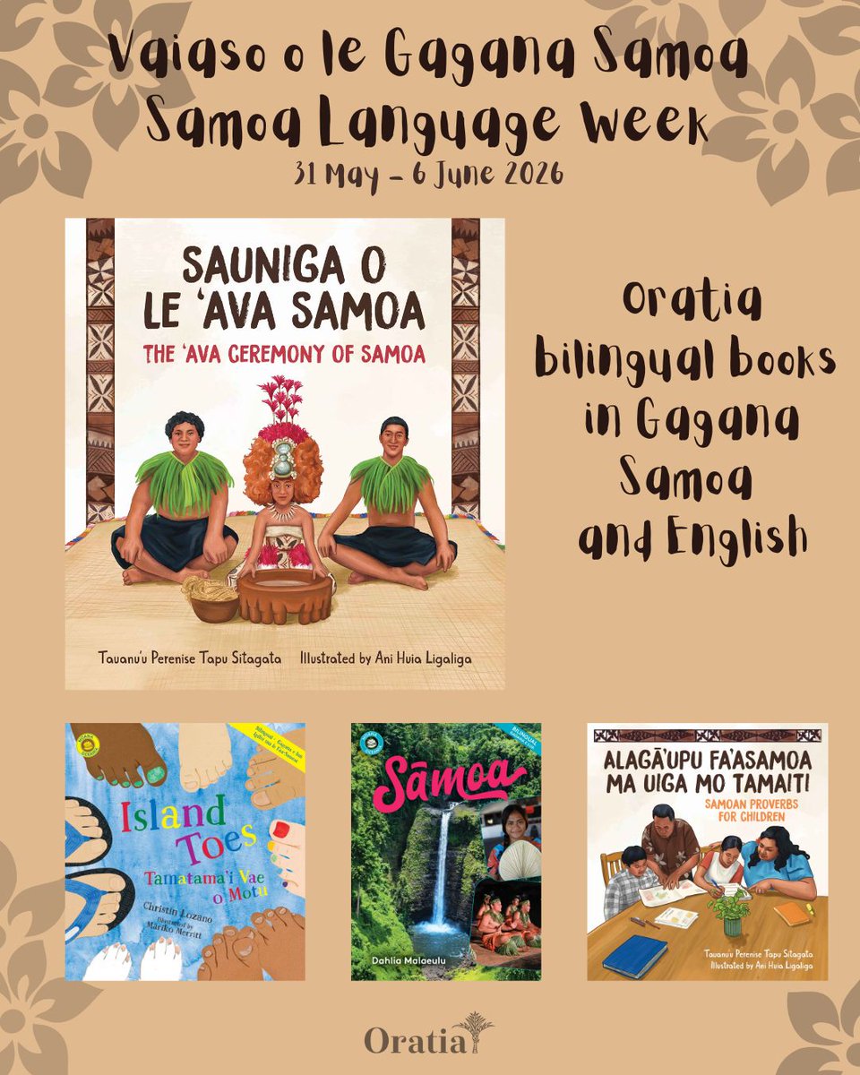 OratiaBooks's tweet photo. Vaiaso o le Gagana Samoa - Samoa Language Week is coming up!
31 May - 6 June 2026
Celebrate with bilingual books in Gagana Samosa
https://t.co/XR4beDVG5T
#oratiabooks #VaiasooleGaganaSamoa #Pasifika #SamoaLanguageWeek #Samoa #GaganaSamoa @BooksellersNZ @WheelersBooks @tagpas https://t.co/AROJhc7RUO