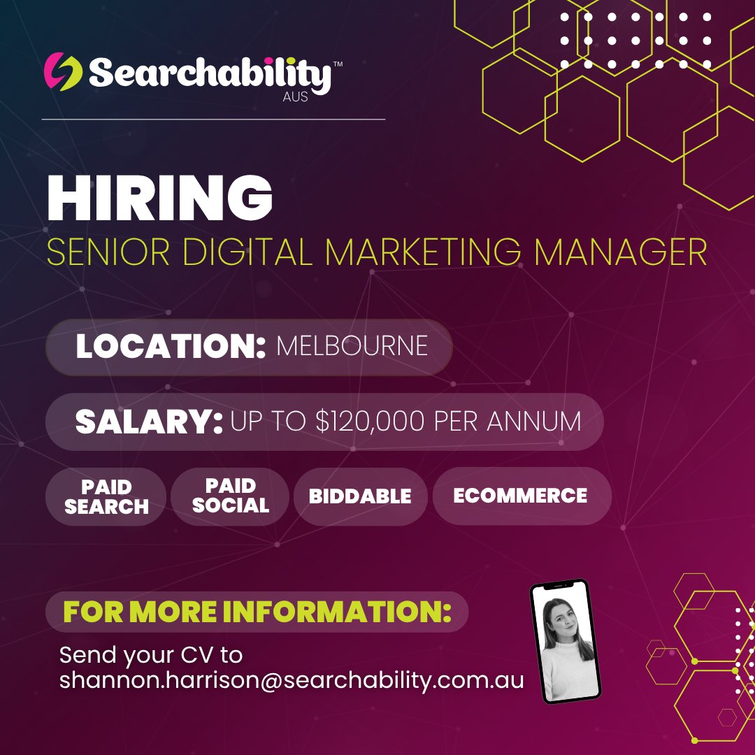 SearchabilityAU's tweet photo. Our client is a global digital marketing agency and technology company specialising in performance media and AI-powered advertising solutions!⭐

- 5+ years proven experience
- Hybrid role (Offices based in South Melbourne)

Find out more &amp; apply: https://t.co/OsOI9DnAmU https://t.co/wna5gDlA4v