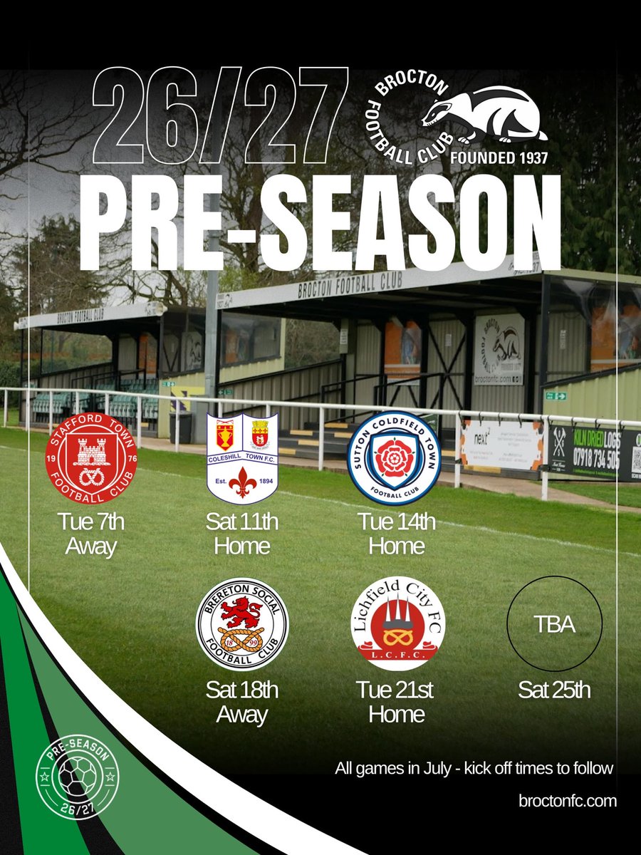 broctonfc's tweet photo. Just 7 weeks today until 26/27 pre-season - Starting with a very short away trip to Evans Park. 💪

We are still looking to confirm a fixture for Sat 25th July, home or away, get in touch with our Club Secretary 👇

✉️ secretary.broctonfc@gmail.com 

#greenarmy | #broctonfc https://t.co/KvBQJFbjx4
