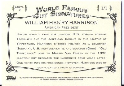 goodbyeidiot's tweet photo. @CardPurchaser Long shot here but I've been hunting for this 1/1 William Henry Harrison Cut Auto Card from 2011 Allen &amp; Ginter for years. Willing to pay a high price for it! It last sold online in 2012, if anyone has any leads as to who bought it I'd love to get in contact! https://t.co/5RXXA1RWco
