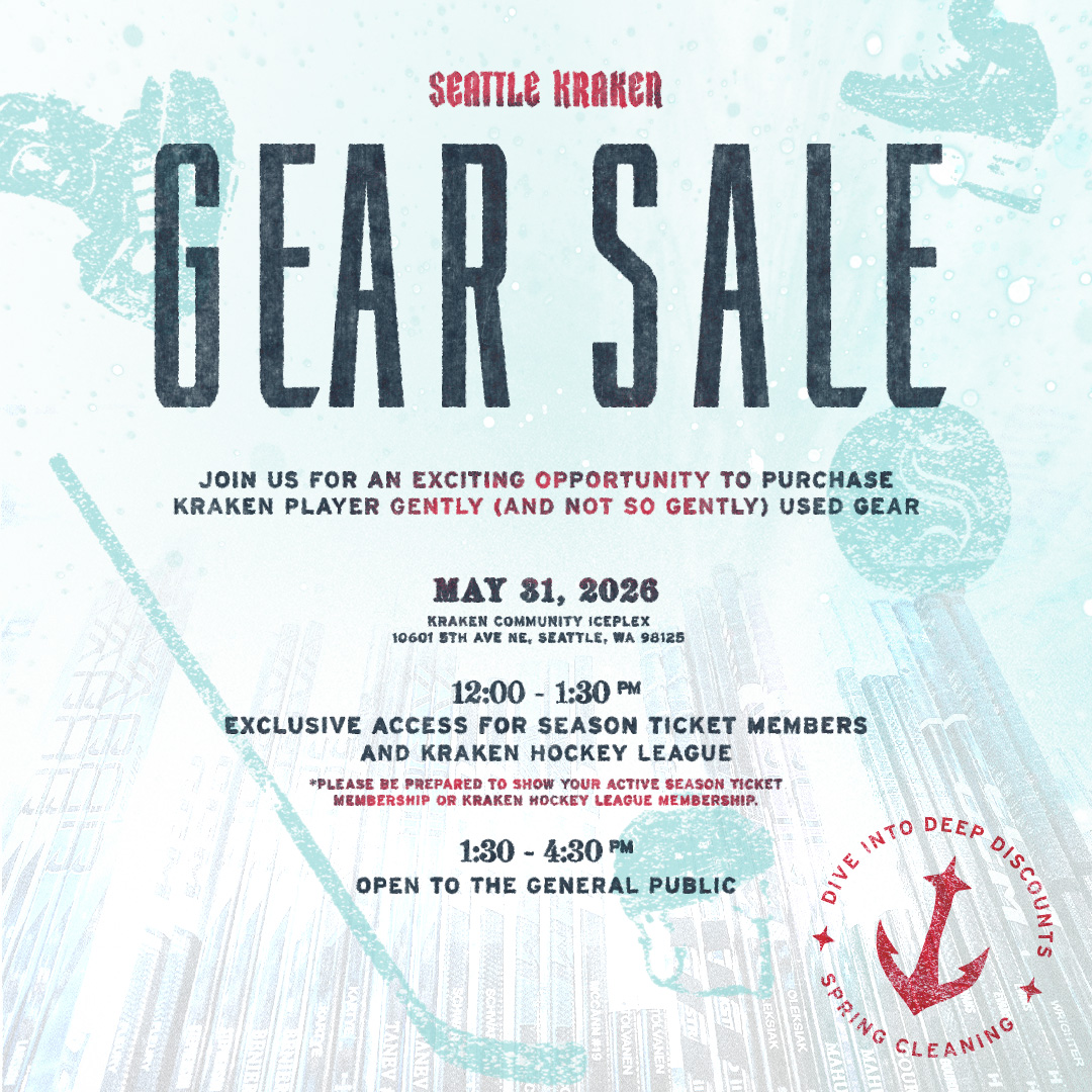 KrakenTeamStore's tweet photo. Shop the annual Seattle Kraken Gear Sale on Sunday May 31st at @KrakenIceplex for authentic player used items!

🔗: https://t.co/4QSPvF44E4 https://t.co/6JJDz3klVU