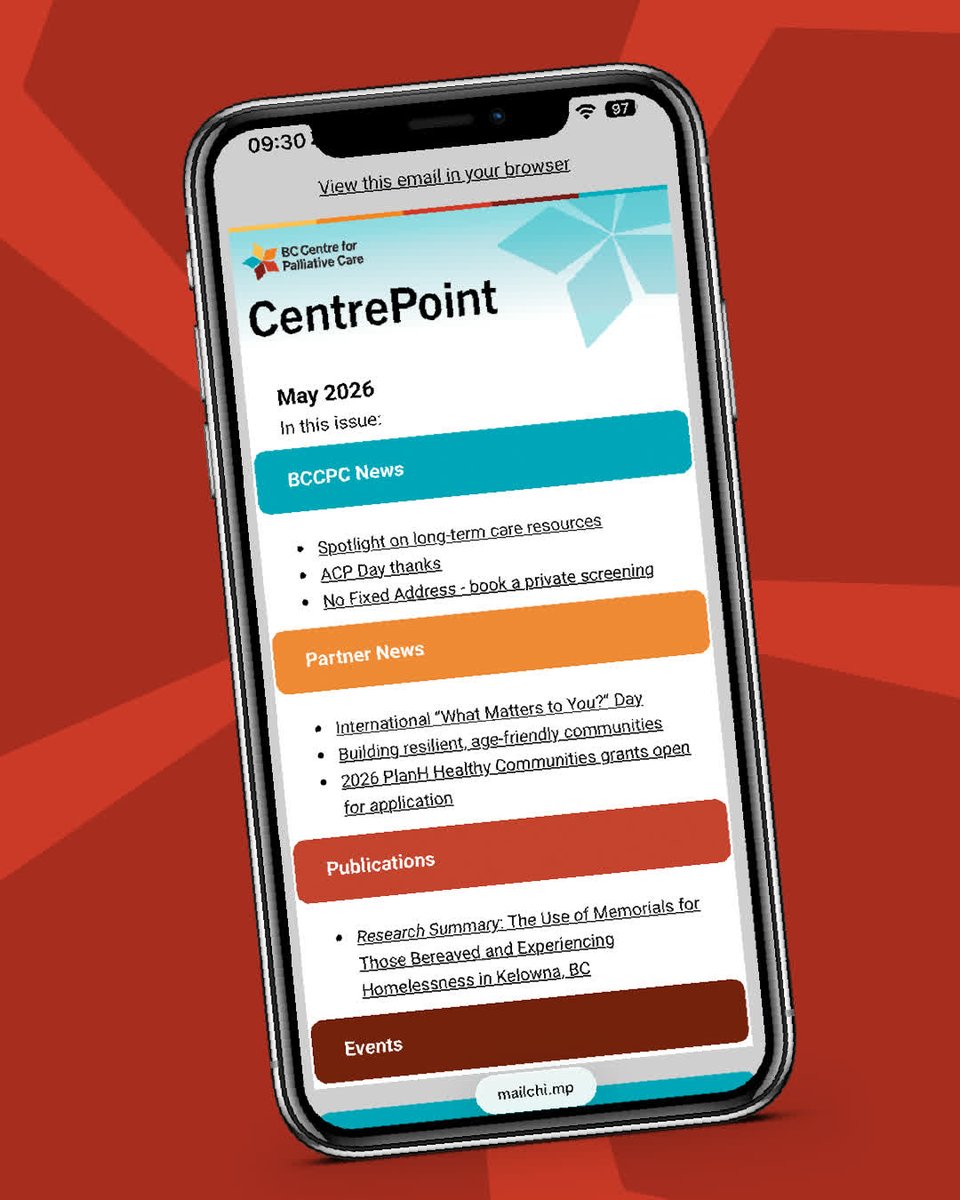 BCC4PC's tweet photo. Our May Centrepoint newsletter is here!

Announcing our new long-term care resources and curriculum, highlights from Advance Care Planning Day, plus grants, events, and upcoming learning sessions.

Read the full newsletter:
https://t.co/Xv3tTM9kqC

#PalliativeCare https://t.co/ZHgbKlCwst