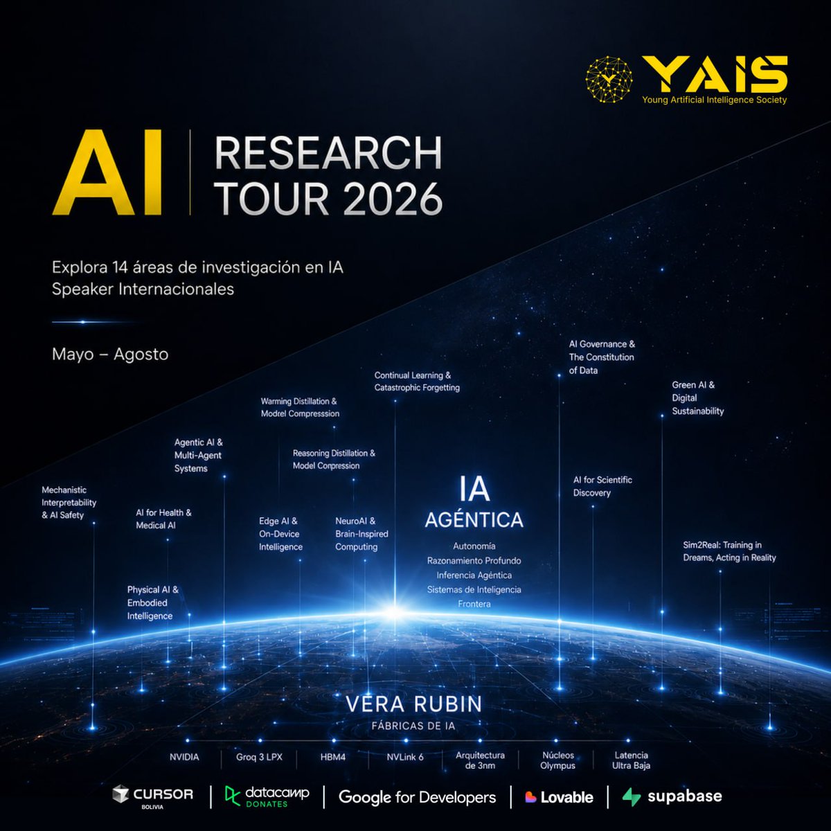 yaislab's tweet photo. Explora las fronteras de la inteligencia artificial junto a YAIS.

Un recorrido por áreas clave como IA agéntica, interpretabilidad, AI for Science y sistemas multi-agente. 

Un espacio diseñado para comprender, cuestionar y construir el futuro de la IA desde la investigación. https://t.co/dxe0PTNt3I