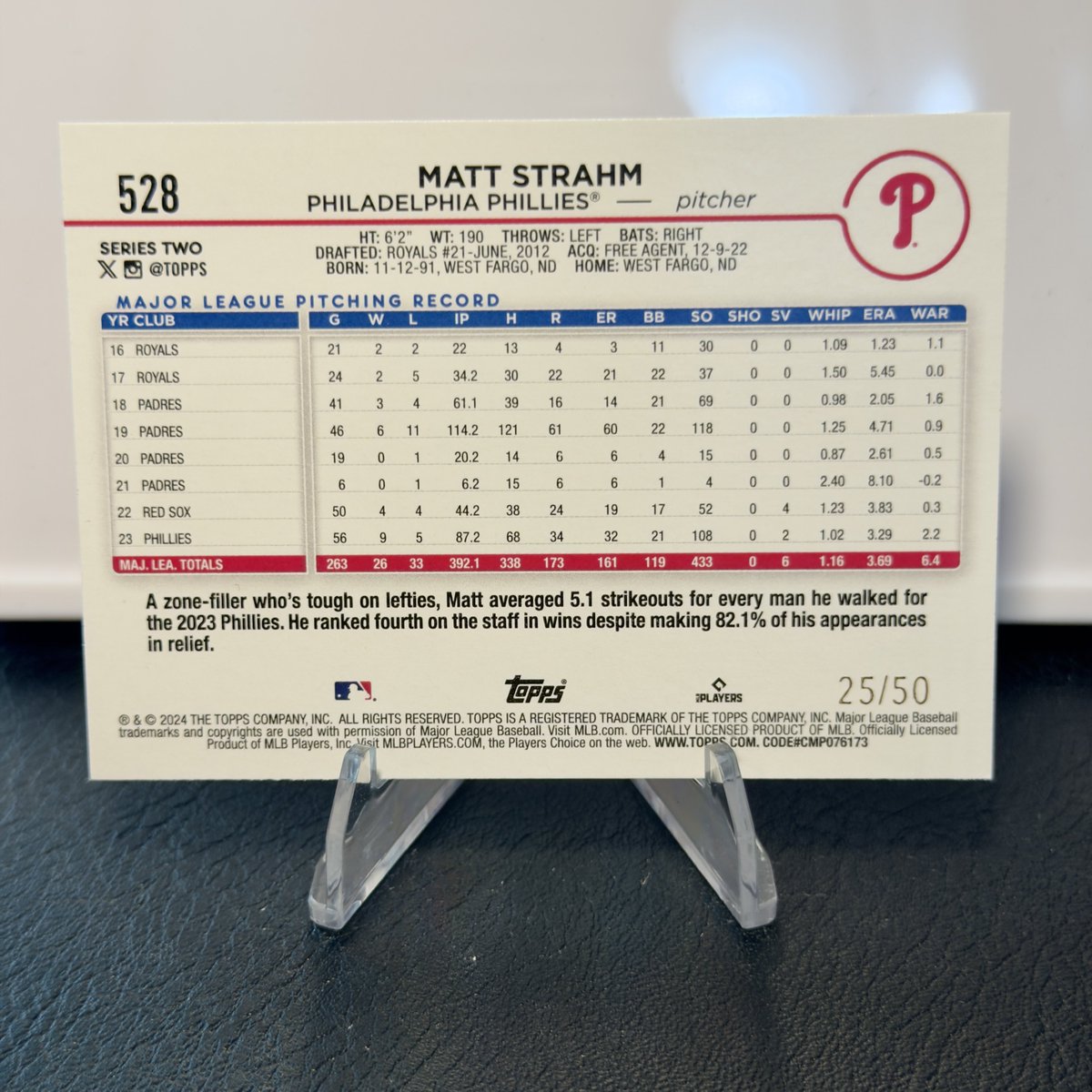thecardhall's tweet photo. Rainbow update. Added the Father’s Day Blue /50 to the 2024 Topps Matt Strahm rainbow I’m collecting. Color match and jersey number match 25/50. Such a sweet card. 🔥🔥
@MattStrahm @TheCardLifeTV https://t.co/gpfYffV71C
