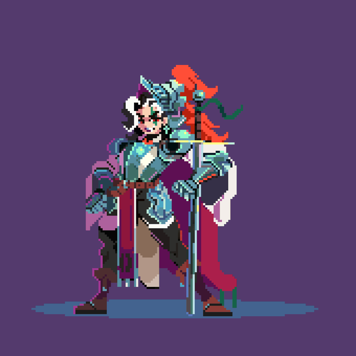 juna_ros's tweet photo. I want to do more fantasy characters, so here you have a female vampire knight called Sybila #pixelart #ドット絵 https://t.co/aGMSSBEmuo