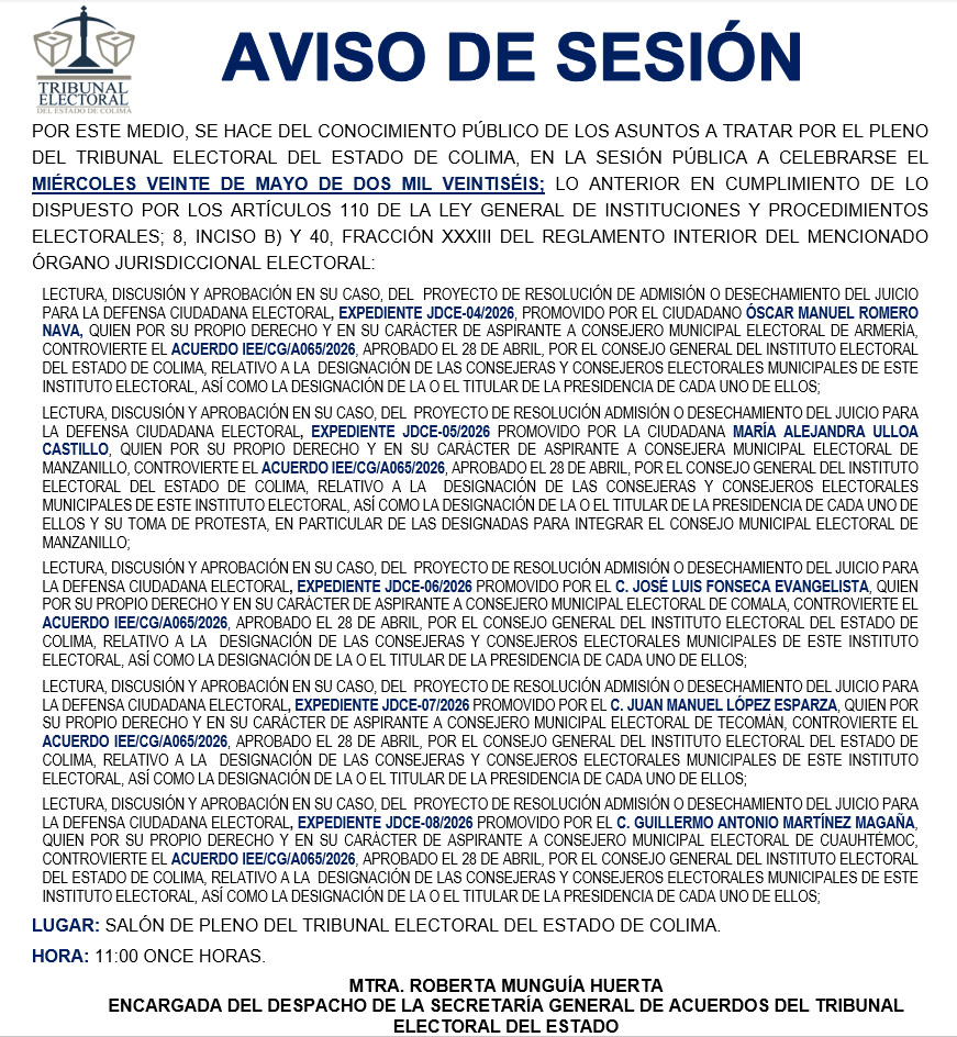 TEE_Colimaofic's tweet photo. 🔷 Síguenos en la transmisión #𝑬𝒏𝑽𝒊𝒗𝒐 de la ⚖️ sesión pública que celebrará el pleno del #TEE. Por medio de nuestras redes sociales:

▶️Facebook: https://t.co/gMBfKxdRP6
▶️YouTube: https://t.co/cuNxvgNzpK

https://t.co/uIaQU5vBSe https://t.co/h79xuRT8fl
