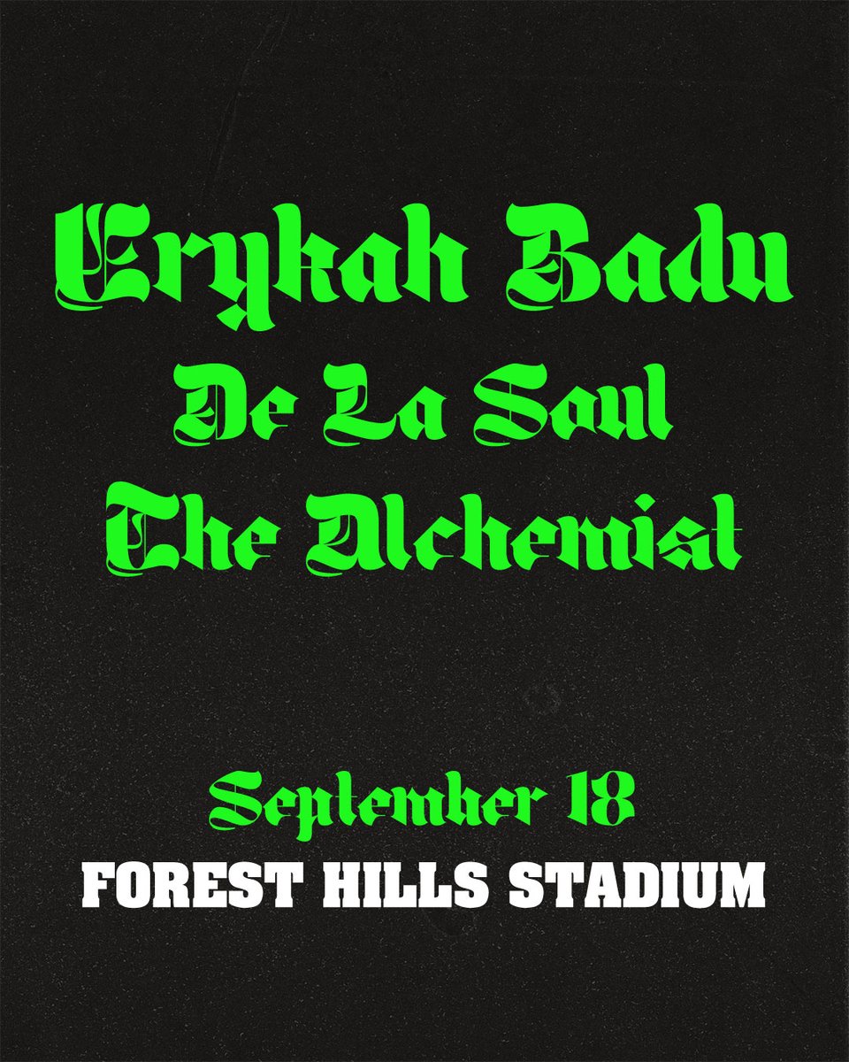 ForestHillsStdm's tweet photo. JUST ADDED: De La Soul and The Alchemist join Erykah Badu at Forest Hills Stadium on september 18 💐 tickets on sale now!

🔗 https://t.co/6DFvTaOd3C https://t.co/uXmNlTGMg6
