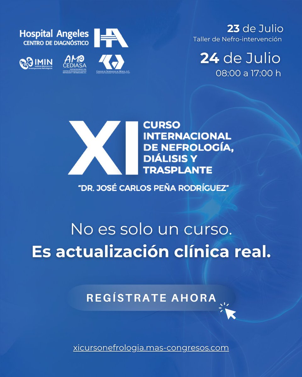DeNefrologos's tweet photo. 🚨 La nefrología ya cambió.

iSGLT2, inmunosupresión personalizada, hemodiálisis expandida y más.

📍24 julio
⚠️ Regístrate.
https://t.co/rIO92Ntpwl

Descarga el Programa Académico aquí:
https://t.co/mz5yOiJEyD https://t.co/DTtkyVVk0v