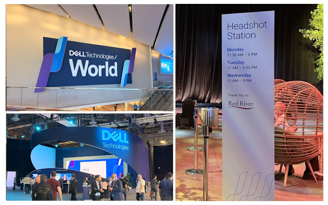 ThinkRed's tweet photo. Red River is at #DellTechWorld connecting with customers, partners and technology teams focused on the future of AI, cloud, #cybersecurity and infrastructure modernization. Stop by our AI Headshot Booth to meet the team and create a professional headshot in seconds. #ThinkRed https://t.co/B6NwhRfqbB