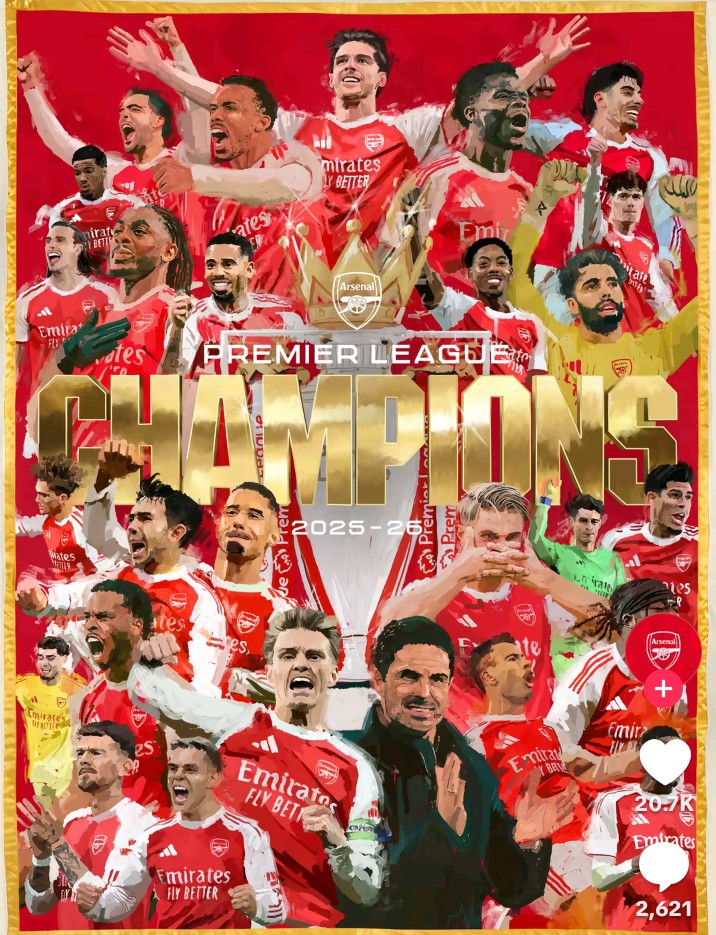 frankbyanyima's tweet photo. From dream to reality , we are premier league champions @Arsenal https://t.co/uFm4M7riDv