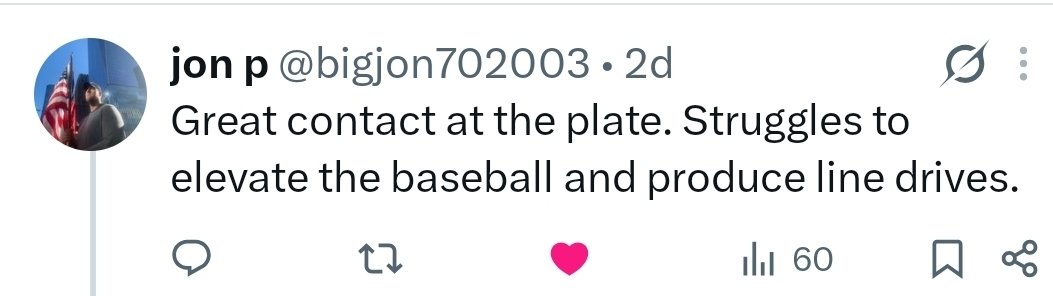 JermaineCurtis's tweet photo. A baseball dad asked me this during Baseball Office Hours last Saturday:

“My son makes great contact at the plate…

but struggles to elevate the baseball and hit line drives.”

Here’s what I told him:

One thing Barry Bonds taught me:

If a hitter constantly pounds ground balls…

a lot of times the TOP hand isn’t working correctly through the baseball.

The top hand (the hand closest to the barrel) helps:

- control the barrel
- direct the swing path
- and stay through the baseball

So here’s something he can do TODAY at the cage:

Take one-handed TOP hand swings and focus on driving hard line drives back up the middle.

If the top hand rolls over too early…
the barrel usually cuts across the baseball and creates weak ground balls.

But when the top hand stays THROUGH the baseball longer…
hitters usually start creating better backspin and line drives naturally.

The best way I explain it to my hitters is give yourself a "pat on the back over your front shoulder"

One important thing:

Do NOT overdo this drill.

Only take about:

- 5
- 8
- maybe 10 swings

You’re training a FEEL…
not trying to exhaust the arm.

One more thing:

Don’t think:
“hit the ball up.”

Think:
“drive the ball THROUGH the center fielder.”

That external focus changes the swing intent completely.

Try it at practice today and let me know how it goes after the next game.

And if you thought this was helpful, please repost/share it so more baseball parents and coaches can see it too.