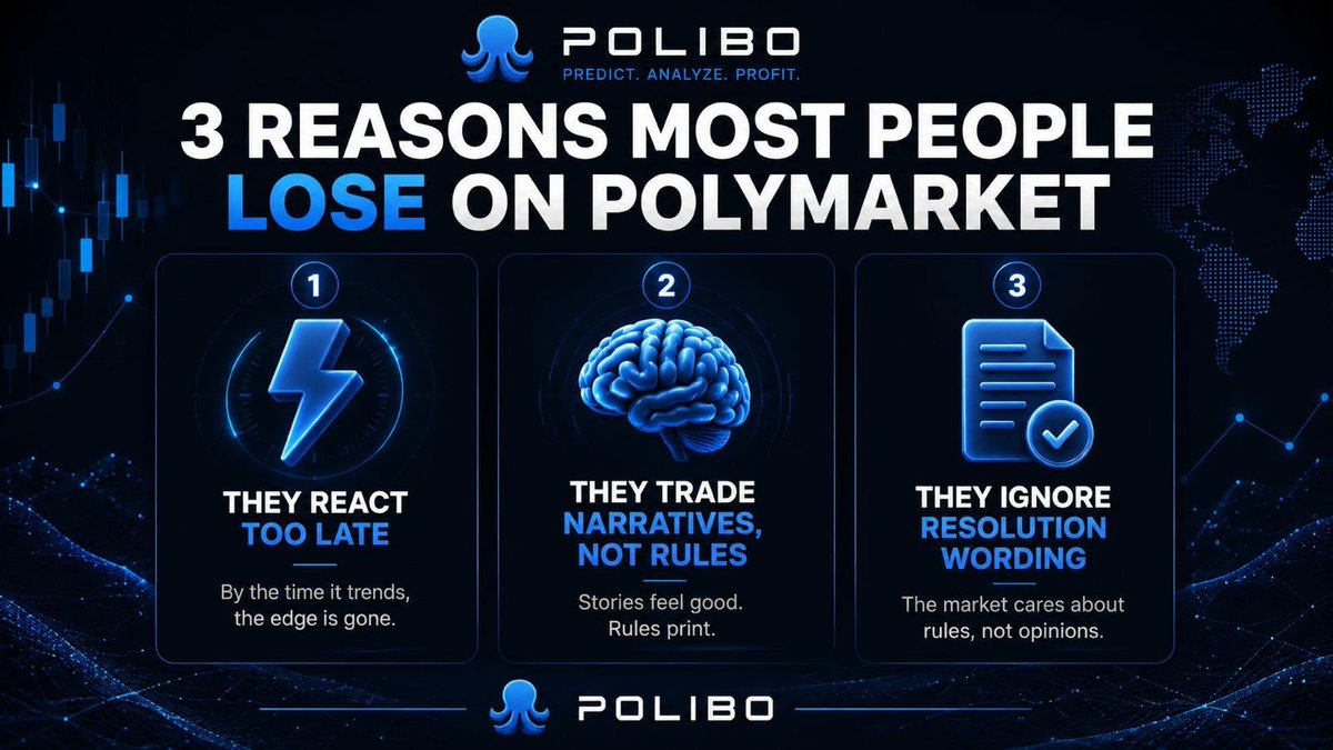 poliboinsights's tweet photo. Winning prediction markets isn’t about guessing better.

It’s about process.

Faster reactions.
Better analysis.
Reading the fine print others ignore.

That’s where edge lives.

#Polymarket #PredictionMarkets #Markets https://t.co/03zy4VTDU3