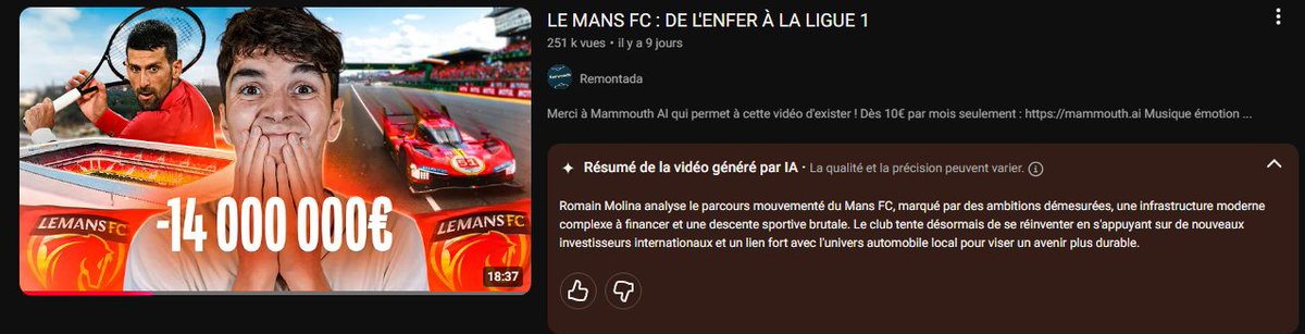 mrboorik's tweet photo. @Remontada_YT  "Romain Molina analyse le parcours mouvementé du Mans FC" Merci l'IA Youtube https://t.co/JGW8EzxWHL