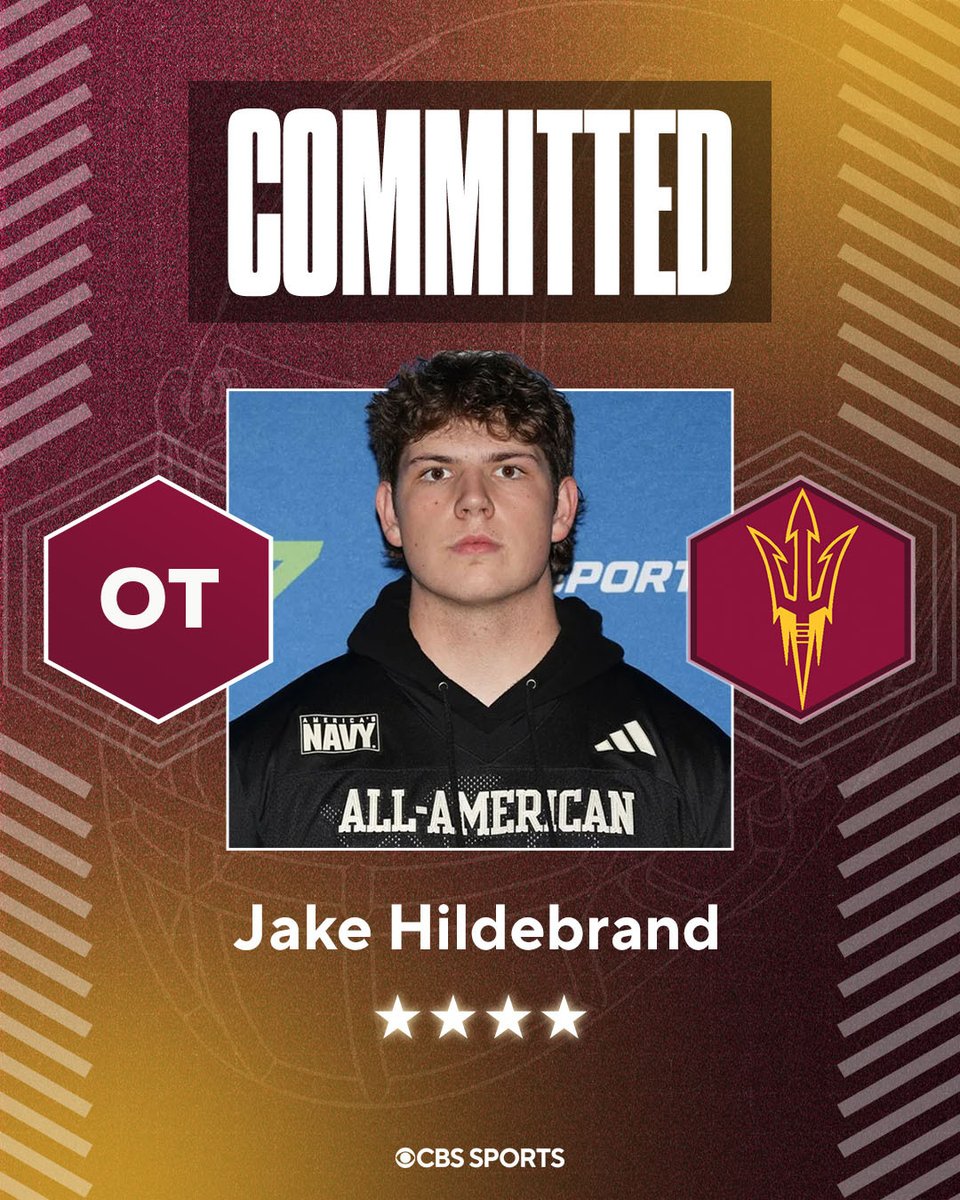 247Sports's tweet photo. BREAKING: 4-star OT Jake Hildebrand has committed to Arizona State 🚨

Hildebrand is the No. 1 player in the state of Arizona https://t.co/3vAUku2HUl