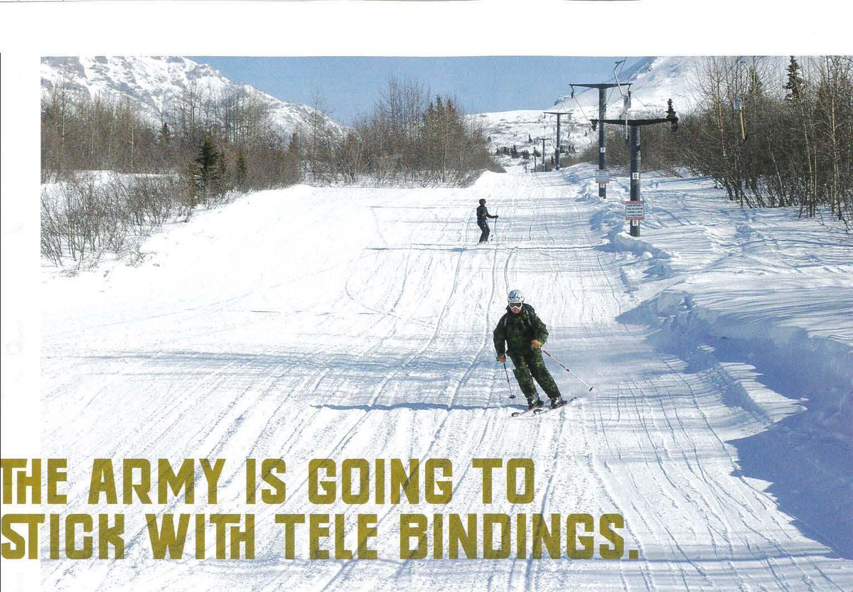 mtn_war's tweet photo. Anyone who’s followed along here knows I have a strong interest in military skiing.

Backcountry Magazine 165 (2026) published short article, “Arctic Angels,” by Gregory Scruggs on that subject looking at skiing in the 11 ABN and NWTC in Alaska.

My response to a few key points is summarized here but encourage everyone to get a copy of the article.

#1 Military skiing is back and came from the bottom up.
A PL decided to train his platoon to ski w/assistance of the NWTC in 2022. This led to experimentation energized by the Army’s Arctic Strategy. Going and doing is the best way to move forward.

#2 11 ABN procured 2,200 pairs of skis in 2024 and they’re DPS!
DPS makes an Assault ski—153cm long, 100mm wide—snow-trekker but better than snow shoes, with fish-scales or fixed skins for low skill level, a Distance ski—87 or 82 underfoot—again with fish-scales or fixed skins for medium level skills, and a Military Alpine Tour ski—this is the Pagoda 100 Tour, my personal favorite—with the standard race base for experience skiers.

#3 For Arctic ops the Army determined that a cable binding, the old NATO 120, was the best.
AT bindings and hard boots were considered, but as the troops were not expecting to operate in steep mountains, the cable binding was preferred for the Assault and Distance skis as it can fit many different types of boots and is optimized for cross-country travel.
However, my historical evidence suggests that a battalion should mount at least one platoon of its best skiers on touring skis with AT bindings to serve as scouts or guides in steeper terrain.

#4 Ski training for the 11 ABN will focus on techniques for low-angle terrain below 25º.
Ski (and mountaineering) techniques have to be adapted to military usage and the terrain, so this strikes me as very sensible, but, as above, don’t make the steep terrain off-limits, train and equip some troops to operate there.

Tags: @dpsskis 

Photos: US Army and DPS via Backcountry Magazine
