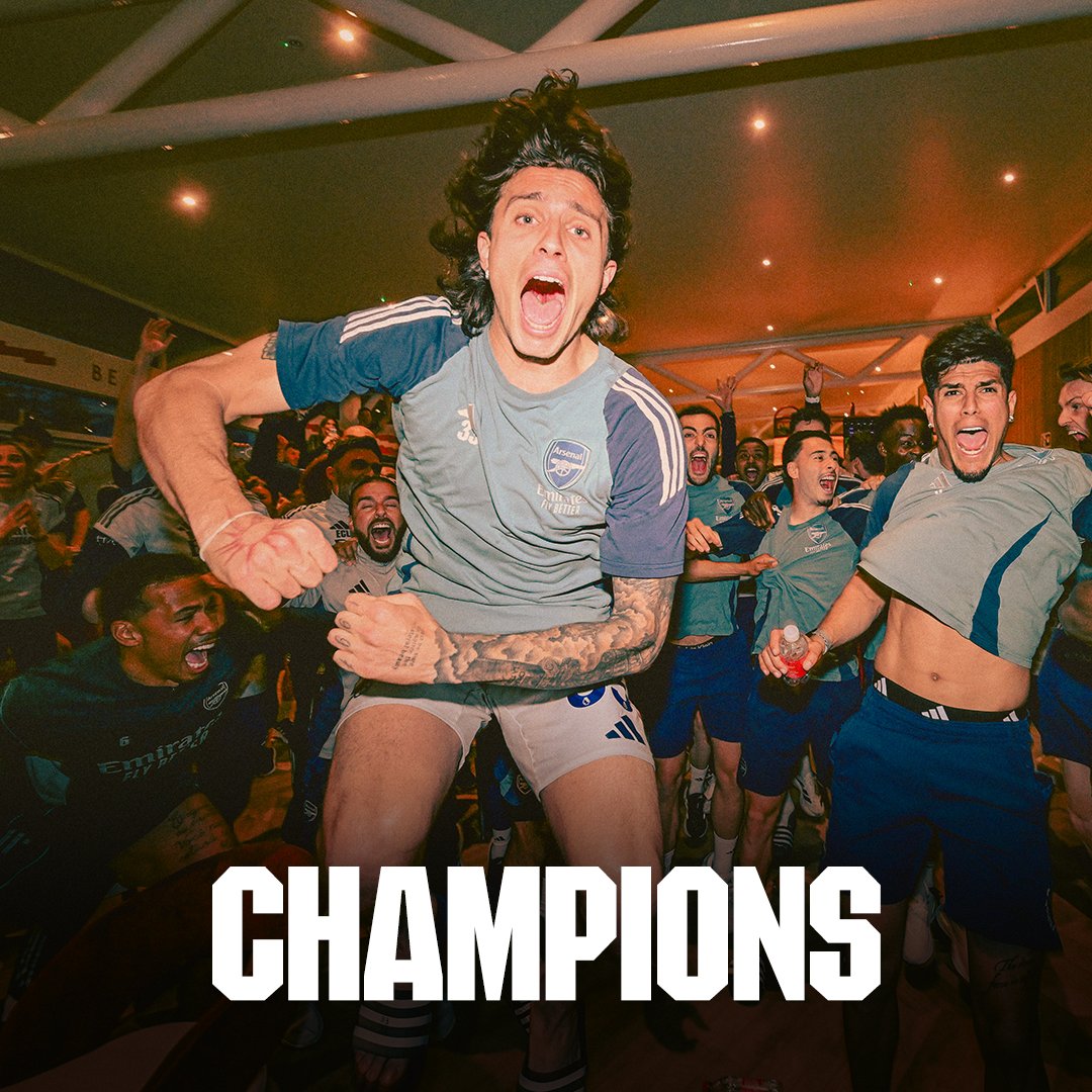 Arsenal's tweet photo. The Arsenal. Premier League champions. Read all about it 🗞️