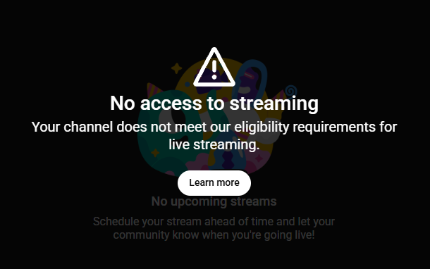 logo_chris47160's tweet photo. @TeamYouTube It's already been more then 90 days since one of my stream got taken down (the one back in 31st of december 2025), I still get this screen when I go to YouTube Studio, despite me be able to live stream throught obs https://t.co/LVENEwVLFJ
