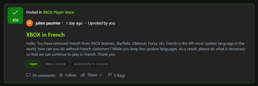 zemacplayer's tweet photo. Allez sur le XBOX player voice et votez pour le retour de la VF dans les jeux XBOX. https://t.co/4OnaYff14S