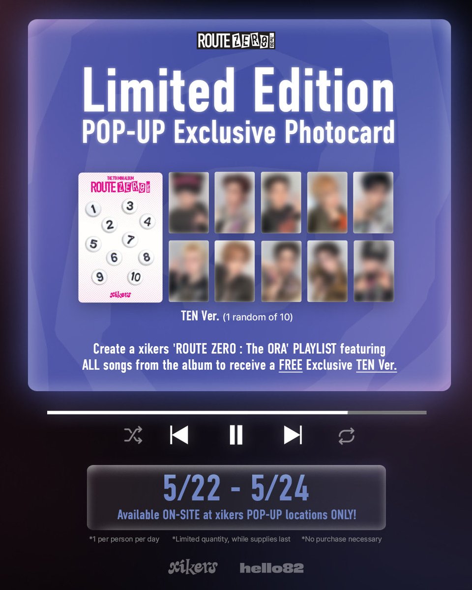 hello82official's tweet photo. Who's on aux?? 🔉
Cook up a xikers 'ROUTE ZERO : The ORA' playlist for a LIMITED POP-UP Exclusive (TEN Ver.)!

♾️5/22 - 5/24 | POP-UP hours may differ

Find a POP-UP near you ⬇️
🔗 https://t.co/QOUNRGpxv1

*1 per person per day
*Limited quantity, while supplies last
*No purchase necessary

@xikers_official
#xikers #싸이커스 #ROUTE_ZERO #The_ORA #hello82