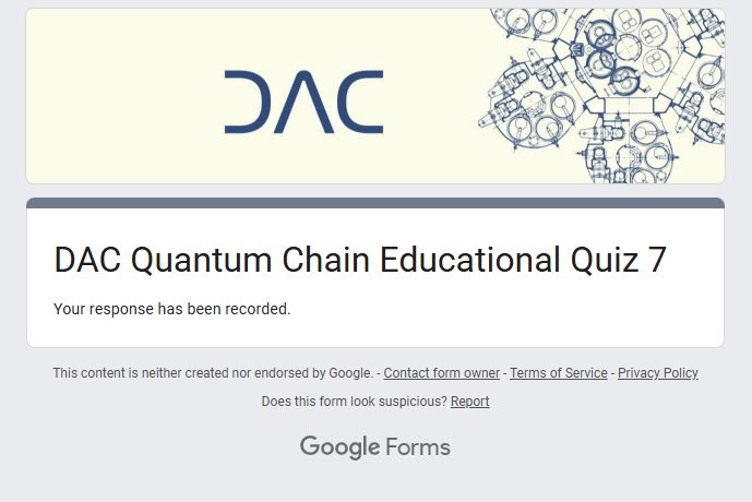 BigAbdulWeb3's tweet photo. Complete new @dac_chain quiz 7🪂

- time: 2mins
- ending on May 21st ⏰

go to: https://t.co/5OVONpehPW
- complete quiz
- mint commemorative NFT: https://t.co/ZpBaTDEwDt

Answers: 

- A
- B
- B
- D
- C
- A
- B

Good luck 🤞 https://t.co/sm3SnTKq9a