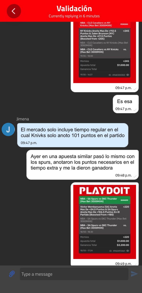 Saul_TrejoG's tweet photo. @playdoitmexico por qué está perdida esta apuesta si si se cumplió? 

Su chat en la aplicación indica que por qué no los anotó en tiempo regular pero ayer la de los Spurs de su playboost cumplió los puntos en overtime y la dieron como ganada….. https://t.co/2w0MfxVMBk