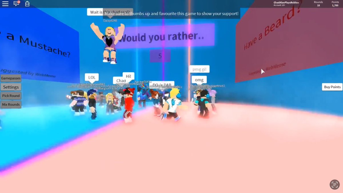 Prismations's tweet photo. TBT when I was in a GamerChad Would You Rather Roblox video (I’m the person jumping, saying “Wait is this Chad real?”) https://t.co/vz4Ax0eLrr