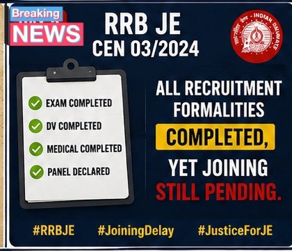 GESWA_BIHAR's tweet photo. माननीय रेलवे प्रशासन से विनम्र निवेदन है कि RRB JE CEN 03/2024 (15 जनवरी 2026 Panel) के चयनित अभ्यर्थियों की joining प्रक्रिया को शीघ्र पूर्ण करने की कृपा करें।
@RailMinIndia @RailwaySeva @GM_NRly @RailwayNorthern
@AshwiniVaishnaw
#RRBJE #JoiningDelay #ReleaseJoiningLetter https://t.co/7GETVF3wGh