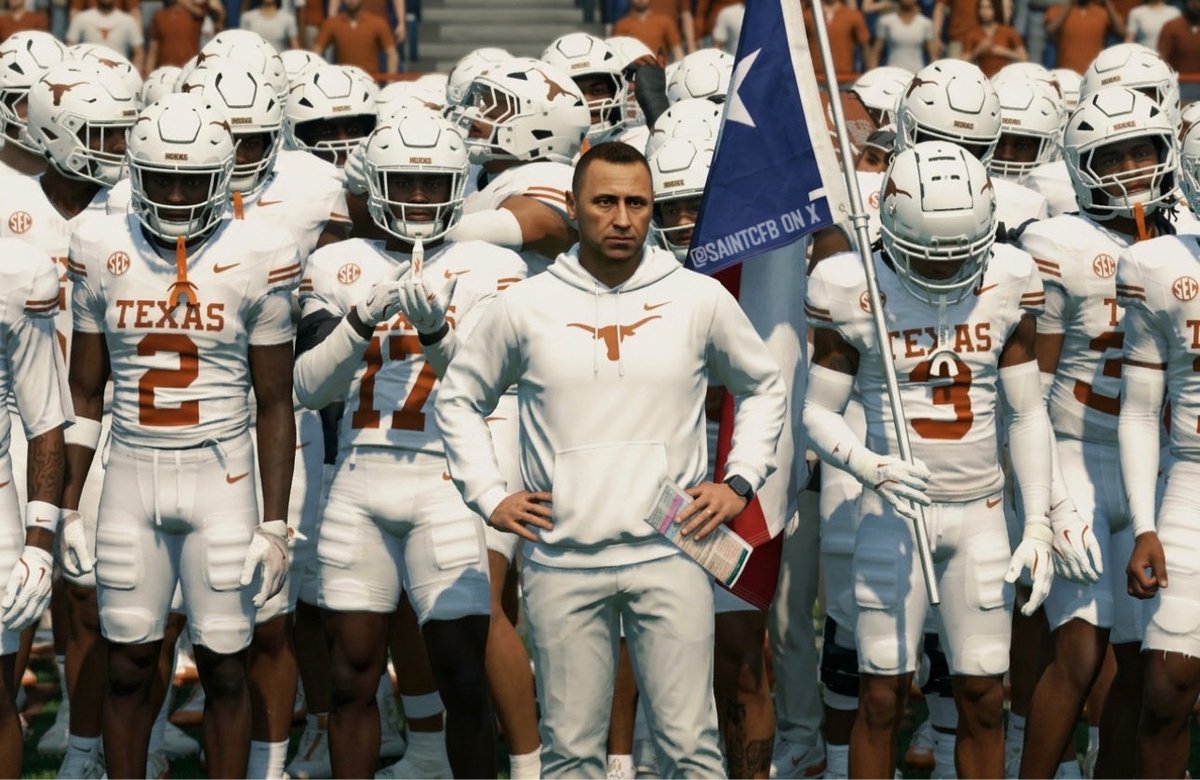 saintcfb's tweet photo. Imagine opening the trailer for College Football 27 and it looks like this… 

@TexasFootball @EASPORTSCollege @CoachSark @Equipment_Guru https://t.co/lkTcHgLV9q