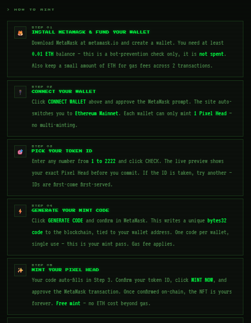 cidoneth's tweet photo. minted @PixelHeads_

Freemint
supply: 2222

https://t.co/RS20bMSXfk

Min ETH balance 0.01 (anti bot)  

Generate a code, Pick your desired Token id then mint.

You can do multiple mints by simply transferring the same 0.01 ETH to another wallet after minting https://t.co/QcmOHbtvqp