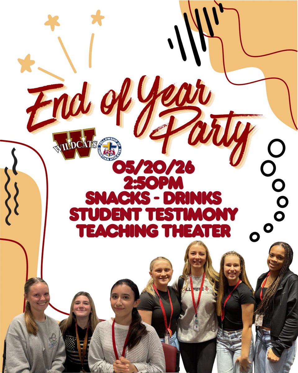 CWHSFCA's tweet photo. Join us tomorrow for our final huddle of the year! Come hang out with your friends as we celebrate the year via food and a student testimony! https://t.co/Bz66VSpREP