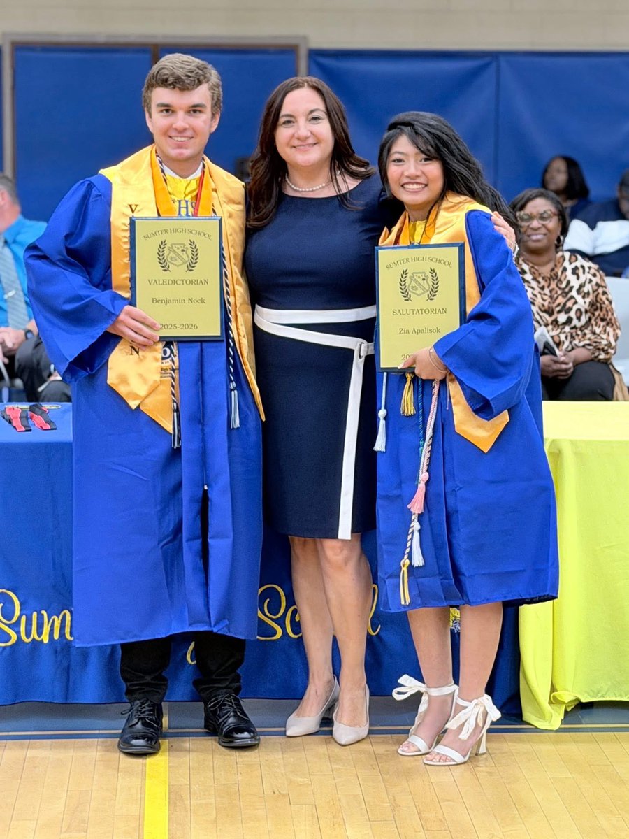 Sumter_High's tweet photo. 🎓 Sumter High School recognized and celebrated members of the Class of 2026 during this morning’s Class Day program! Congratulations to our outstanding Gamecocks honored for their achievements, leadership, and dedication throughout the school years. #GamecockGreatness 💙💛 https://t.co/0HzBhTxd2P