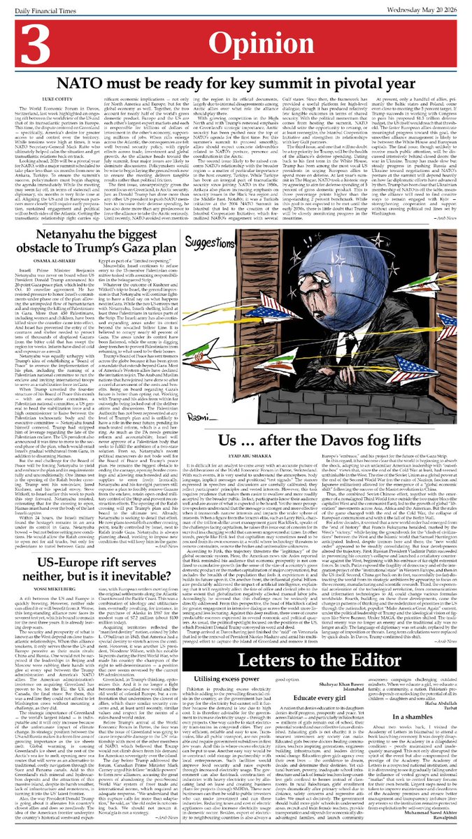 Dailyfinan32654's tweet photo. FINANCIAL TIMES Wednesday 20th May 2026 ! Latest News | Breaking News #latetsnews #eadlines @ForeignOfficePk @TahirAndrabi @CMShehbaz @GovtofPunjabPK @MIshaqDar50 @TararAttaullah @NAofPakistan @AyazSadiq122 @YousafRazaGil @SenatePakistan @AAliZardari @MIshaqDar50 @ICT_Police https://t.co/mlqSRVZsit