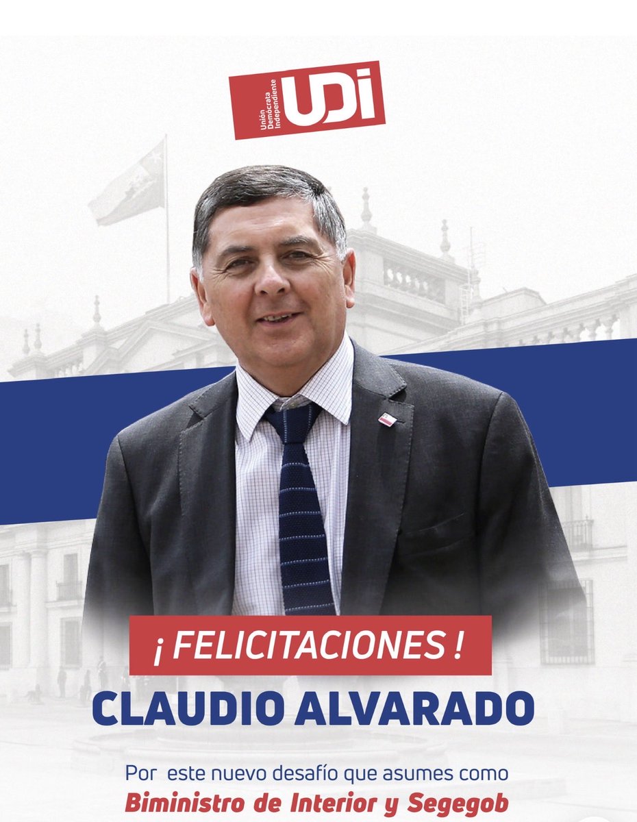 udipopular's tweet photo. 🇨🇱 @C_AlvaradoA asume como ministro del Interior y también la vocería de Gobierno en un momento clave para Chile.

Le deseamos éxito en esta nueva responsabilidad, porque el país necesita conducción, orden y respuestas concretas para las familias chilenas. https://t.co/2FCqh0EkBp