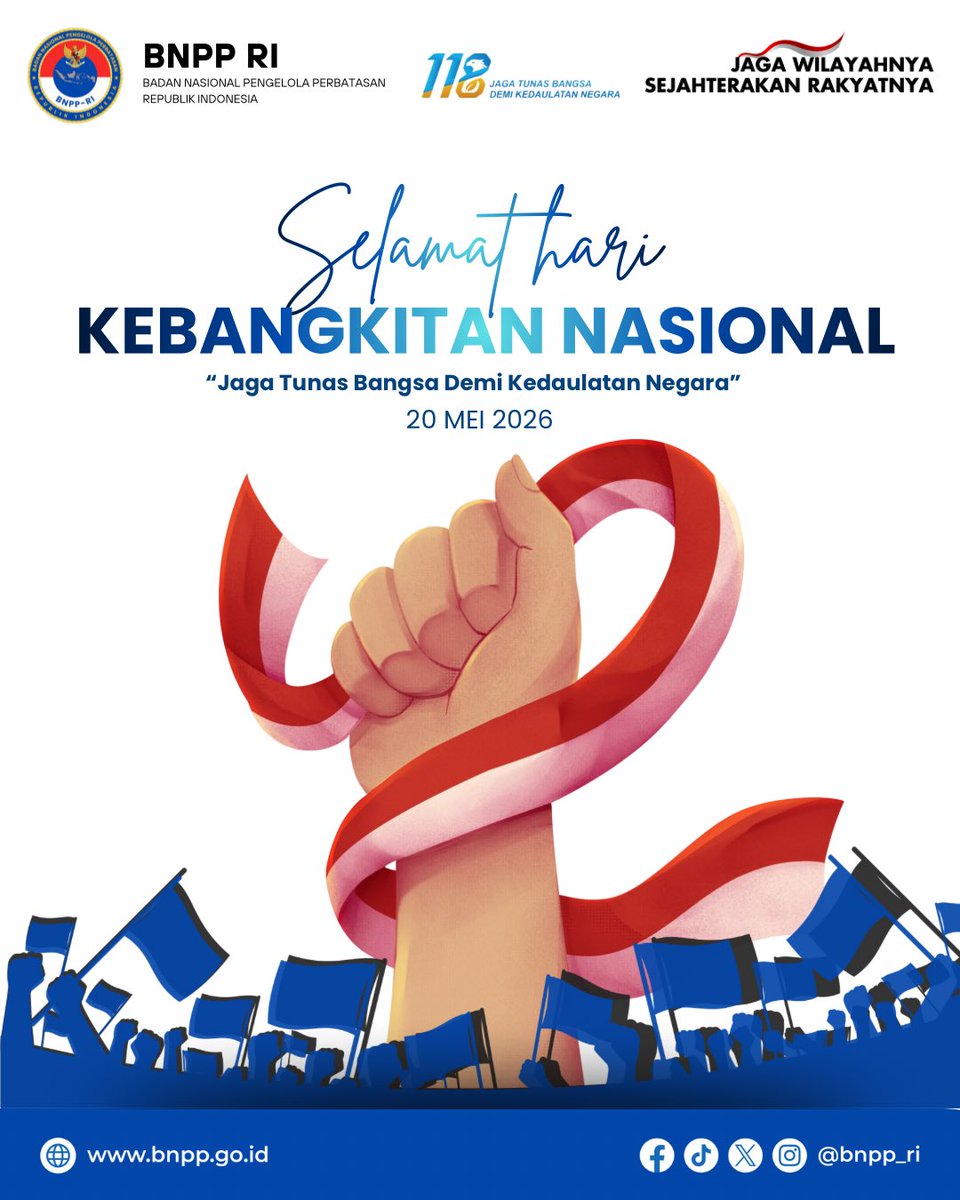 bnpp_ri's tweet photo. Selamat Hari Kebangkitan Nasional 2026 🇮🇩 Semangat persatuan dan perjuangan harus terus hidup untuk membangun Indonesia yang lebih kuat, maju, dan berdaya saing. 

#BNPPRI #Harkitnas2026 https://t.co/JsKYhHv36d