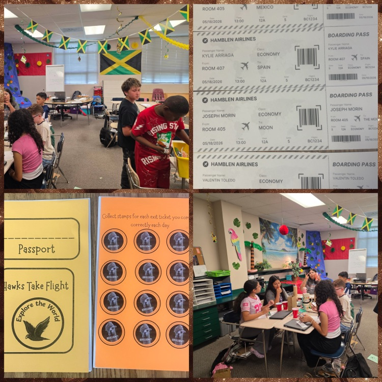 HamblenElem's tweet photo. ✈️🌍 Hawks Take Flight!
Our amazing 5th grade teachers transformed their classrooms into: 
🌕 The Moon 🌎 South America 🇫🇷 France 🇯🇲 Jamaica 🇵🇭 The Philippines 🇪🇸 Spain 🇯🇵 Japan 🇲🇽 Mexico 🇩🇲 Dominica
Hawks explored the world &amp; soared to new heights! 💜🦅 https://t.co/TZHNOobItX