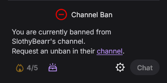 _MadeOfScars_'s tweet photo. Banned in a chat I may of been in twice, HILARIOUS, only saw it cause of shared chat preventing me from being in a chat of a streamer I actually LIKE and WATCH  so funny #rentfree https://t.co/yzlSFbbvDm