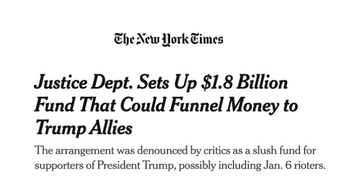 SenatorBaldwin's tweet photo. Trump is setting up a $1.8 billion slush fund for payouts to his political friends who have committed crimes.

Who’s eligible to get a payout? January 6 insurrectionists, Trump family members, Trump allies, etc.

Who’s paying for it? YOU, the taxpayer. https://t.co/cK9f57LHII