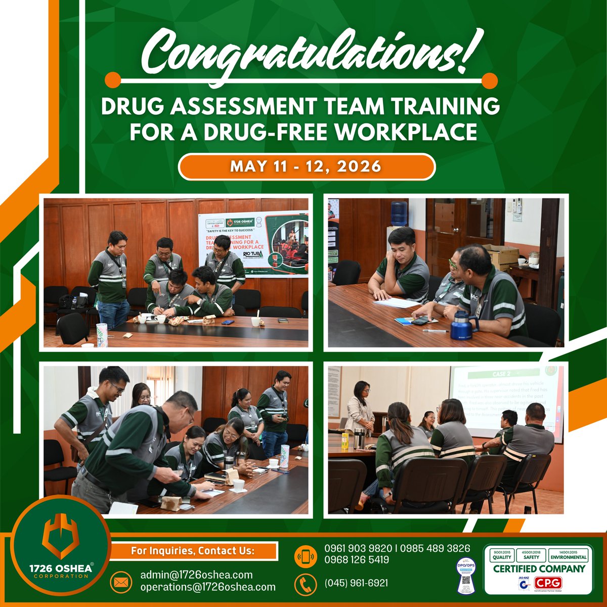 OsheaCorp's tweet photo. 1726 OSHEA Corporation successfully conducted DATT in Rio Tuba Nickel, equipping participants with essential knowledge and hands-on skills.

📝 Secure your slot now:
https://t.co/xoHUhTDUvh

📞 Need assistance? Reach out:
📱 0985 489 3826 | 0919 084 0692 | 0968 126 5419 https://t.co/TDhzpArFqd