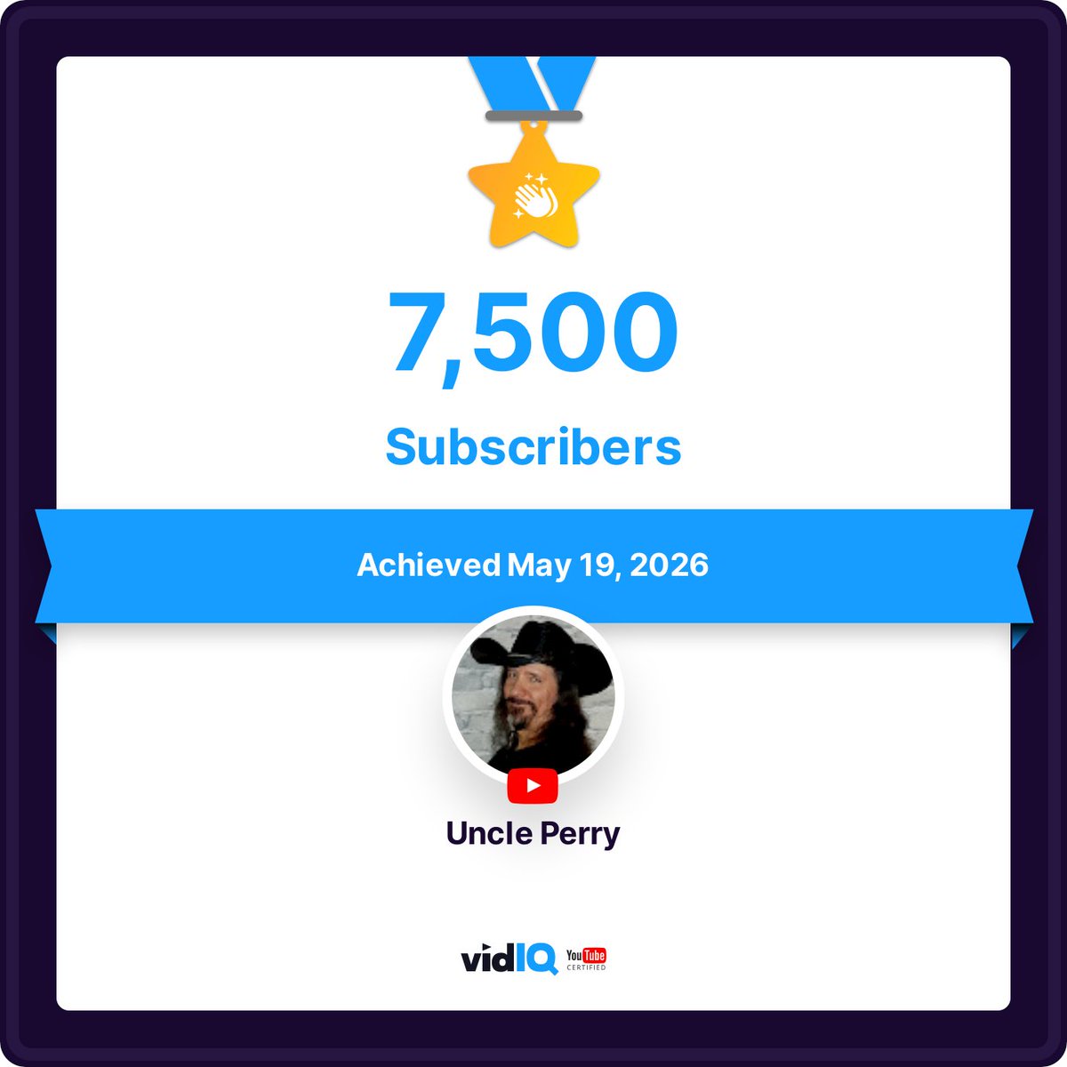 Uncle_Perry's tweet photo. My Youtube channel just crushed 7500 subs! https://t.co/jZx34jCTld