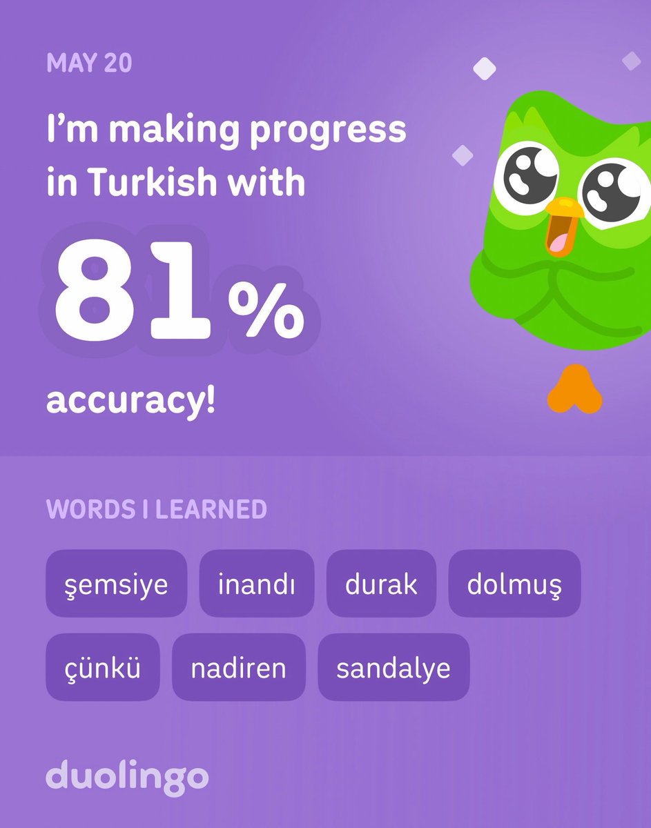 mayahermani1's tweet photo. I’m learning Turkish on Duolingo! It’s free, fun, and effective. https://t.co/98BrHSpxfb