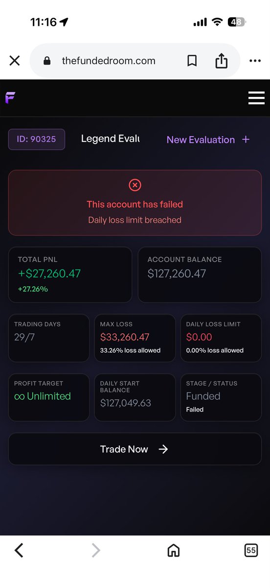 RVanilkumau8fk's tweet photo. @thefundedroom No rule has broken but it’s showing has acc has hit daily loss limit where has i didn’t receive any email or no response for my email even in protifiolo never reach daily loss limit i think its glitch kindly resolve matter soon
account id 90325
gmail: serenetraders5@gmail.com https://t.co/iyTzxhUnqK